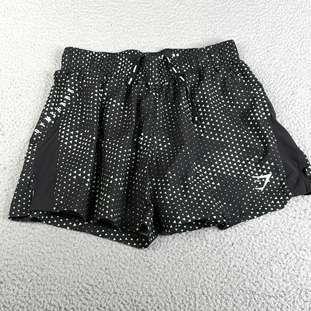 Gymshark Shorts Mens Large Black Green Geometric Print Athletic 6" Training